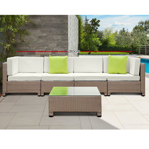 Gardeon 5 Piece PE Wicker Outdoor Sofa - Brown & Biege 