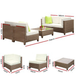 Gardeon 5 Piece PE Wicker Outdoor Sofa - Brown & Biege 