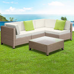 Gardeon 5 Piece PE Wicker Outdoor Sofa - Brown & Biege 