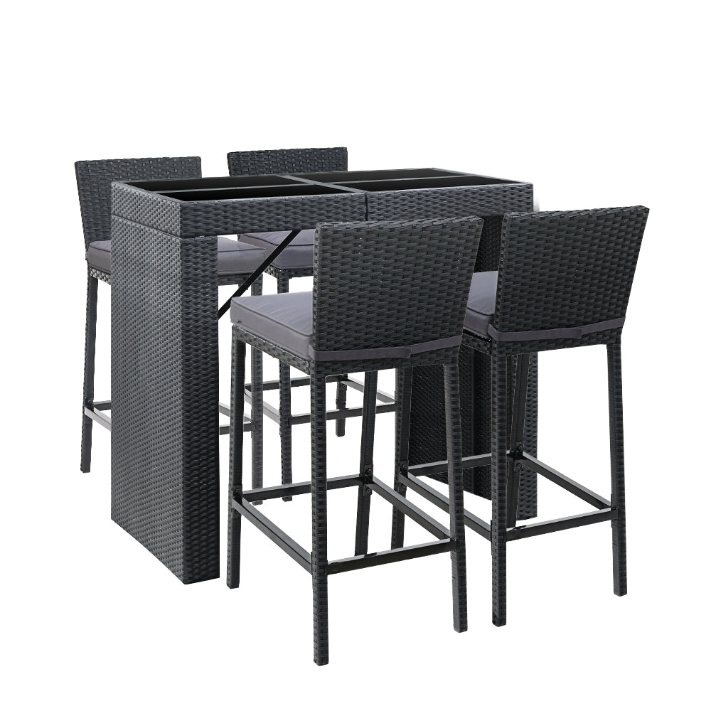 Gardeon Outdoor Bar Set Table Chairs Stools Rattan Patio Furniture 4 Seaters