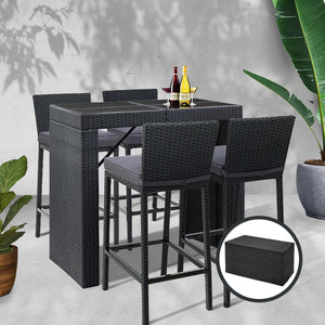 Gardeon Outdoor Bar Set Table Chairs Stools Rattan Patio Furniture 4 Seaters