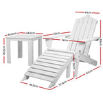 Gardeon 5 Piece Outdoor Wooden Adirondack Beach Chair and Table Set - White