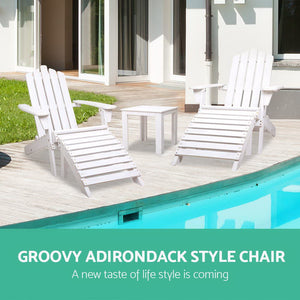 Gardeon 5 Piece Outdoor Wooden Adirondack Beach Chair and Table Set - White