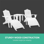 Gardeon 5 Piece Outdoor Wooden Adirondack Beach Chair and Table Set - White