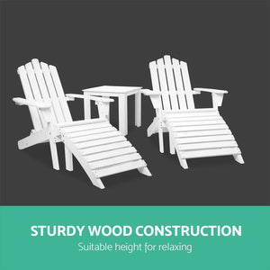 Gardeon 5 Piece Outdoor Wooden Adirondack Beach Chair and Table Set - White