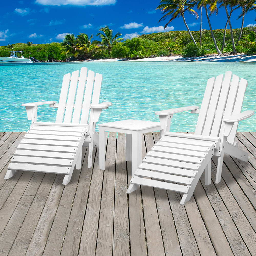 Gardeon 5 Piece Outdoor Wooden Adirondack Beach Chair and Table Set - White