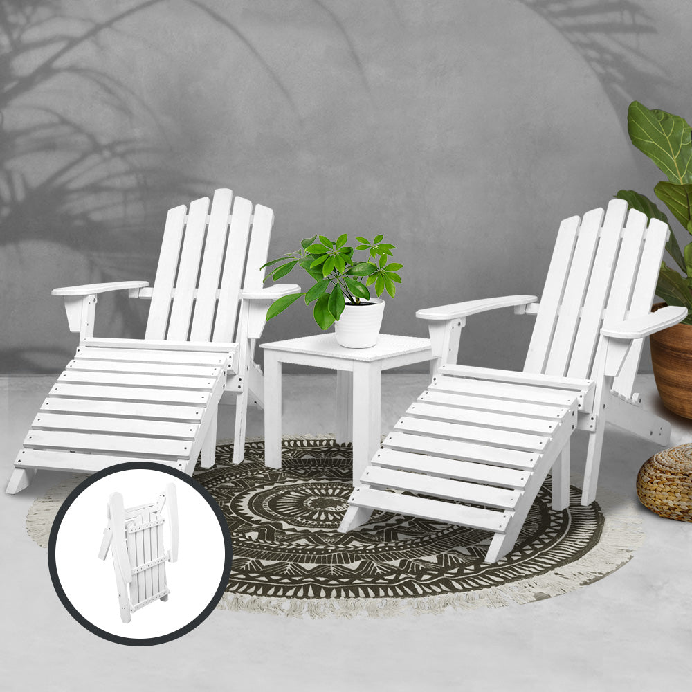 Gardeon 5 Piece Outdoor Wooden Adirondack Beach Chair and Table Set - White
