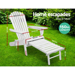 Gardeon 3 Piece Outdoor Adirondack Lounge Beach Chair Set - White