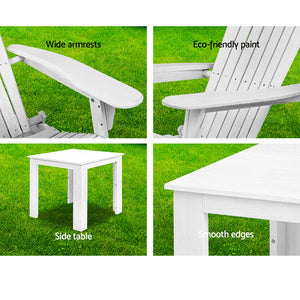 Gardeon 3 Piece Outdoor Adirondack Lounge Beach Chair Set - White