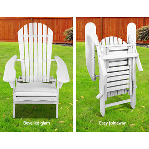 Gardeon 3 Piece Outdoor Adirondack Lounge Beach Chair Set - White