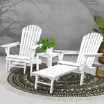 Gardeon 3 Piece Outdoor Adirondack Lounge Beach Chair Set - White