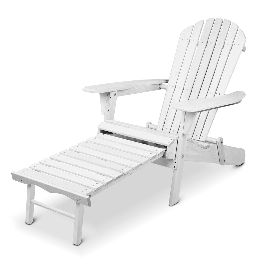 Gardeon Adirondack Beach Chair with Ottoman - White