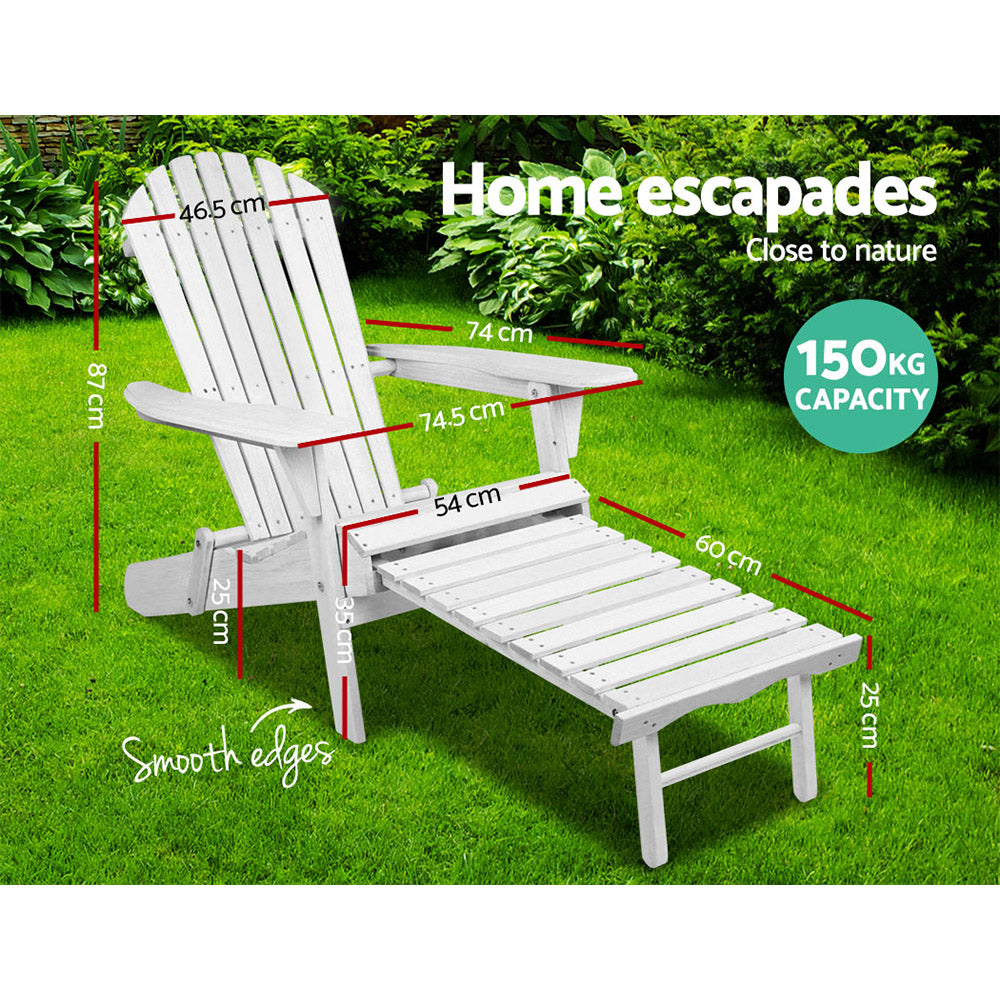 Gardeon Adirondack Beach Chair with Ottoman - White