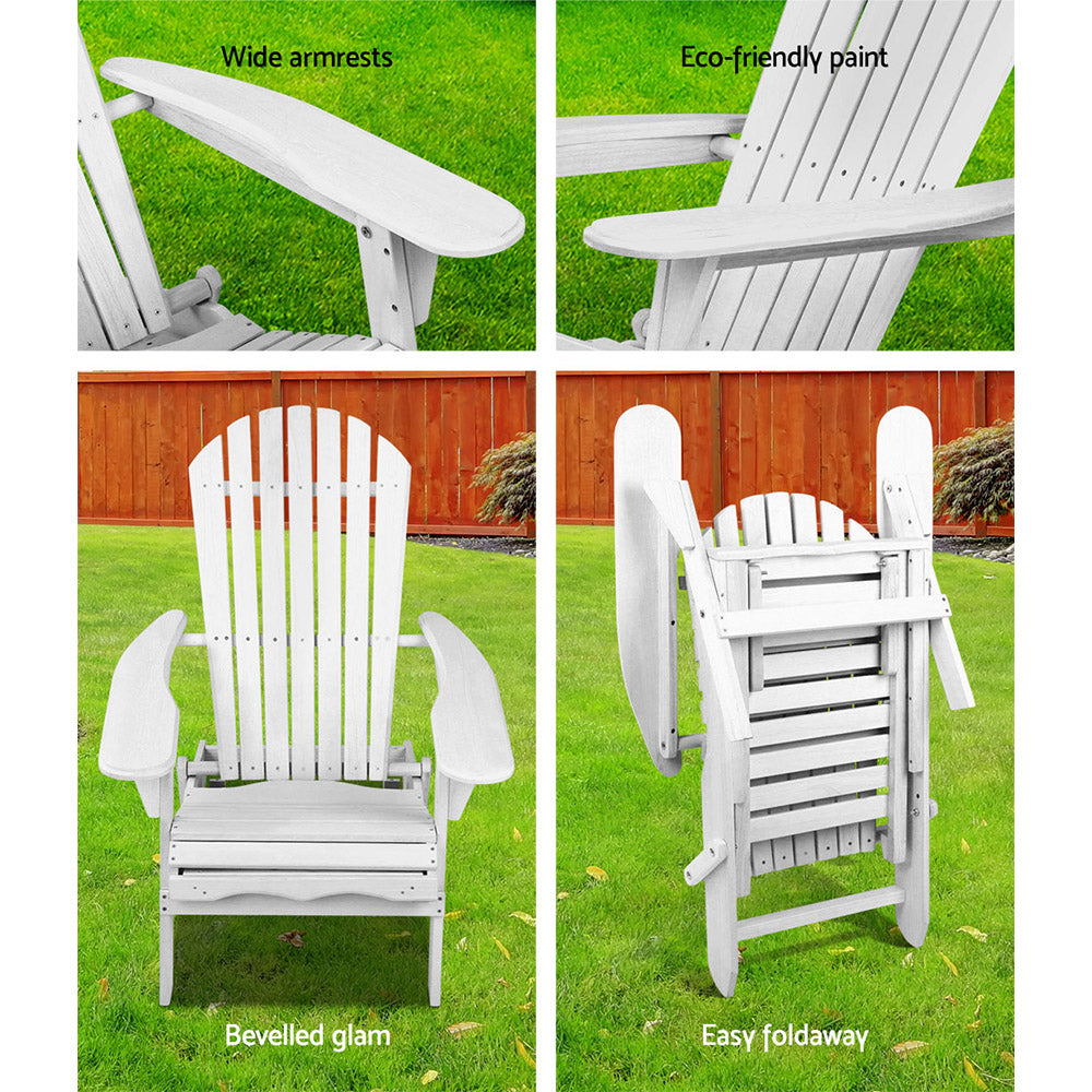 Gardeon Adirondack Beach Chair with Ottoman - White