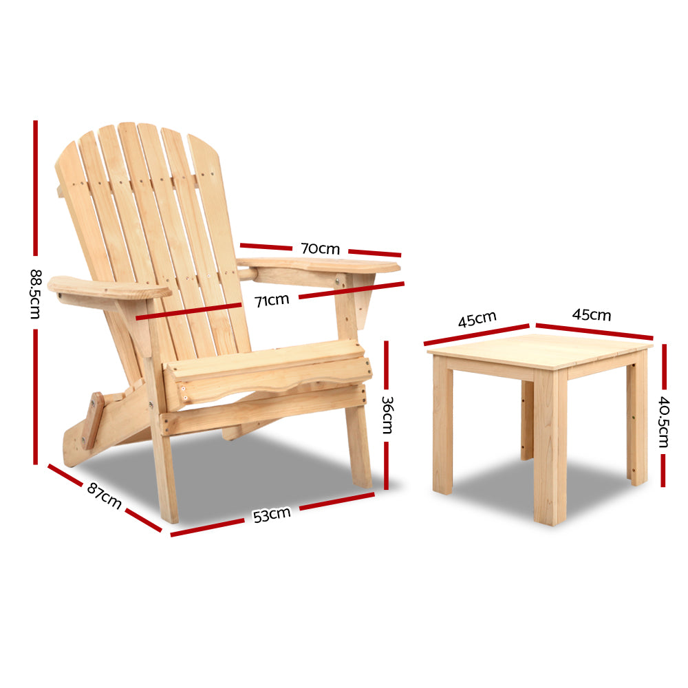 Gardeon 3 Piece Wooden Outdoor Beach Chair and Table Set 