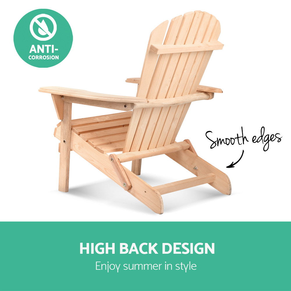 Gardeon 3 Piece Wooden Outdoor Beach Chair and Table Set 