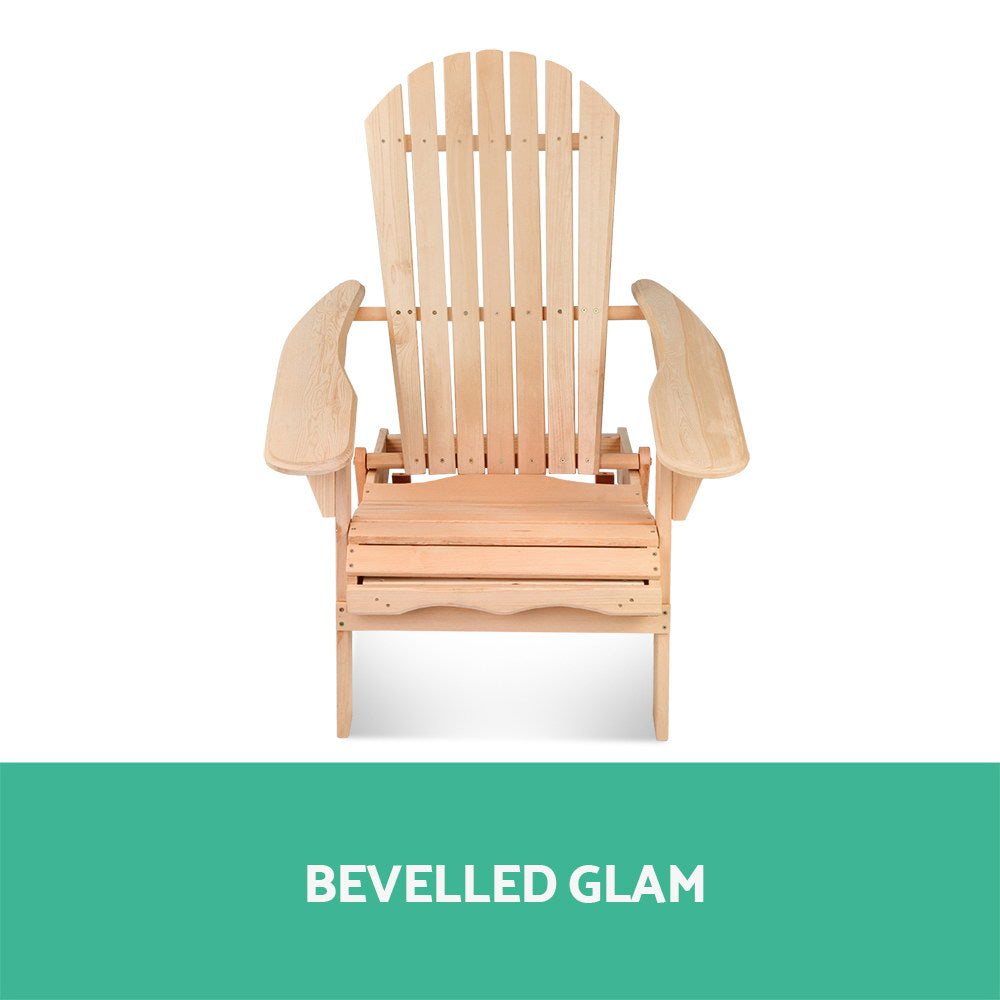 Gardeon 3 Piece Wooden Outdoor Beach Chair and Table Set 