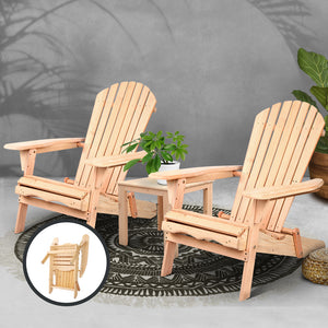 Gardeon 3 Piece Wooden Outdoor Beach Chair and Table Set 