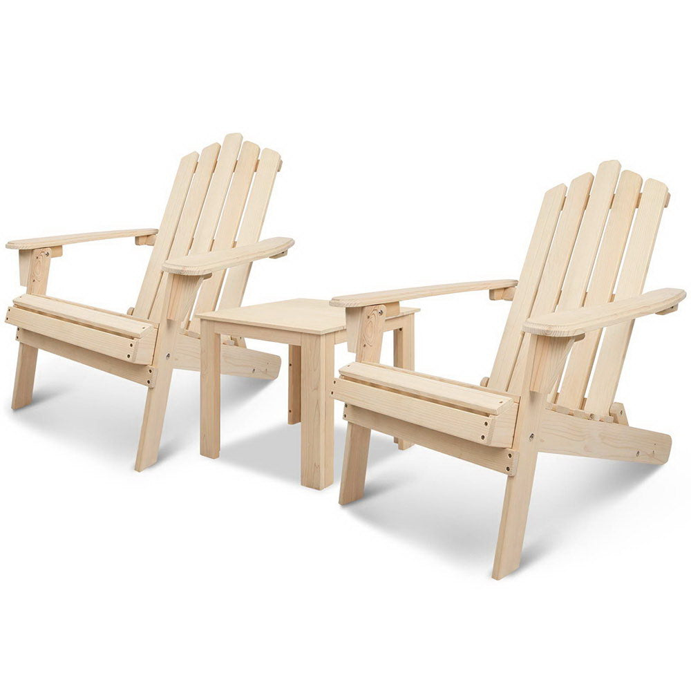 Gardeon 3 Piece Wooden Outdoor Beach Chair and Table Set 