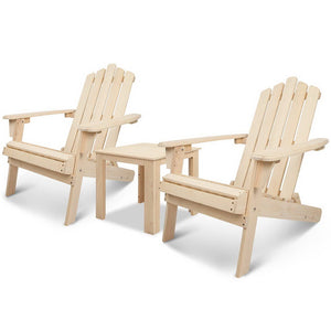 Gardeon 3 Piece Wooden Outdoor Beach Chair and Table Set 