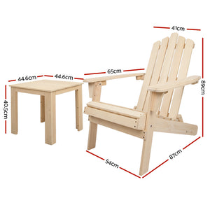 Gardeon 3 Piece Wooden Outdoor Beach Chair and Table Set 