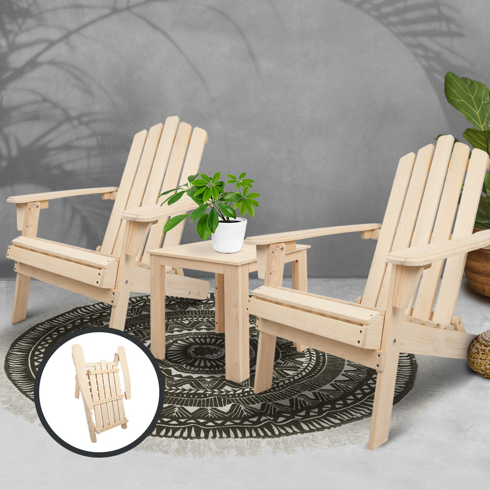 Gardeon 3 Piece Wooden Outdoor Beach Chair and Table Set 