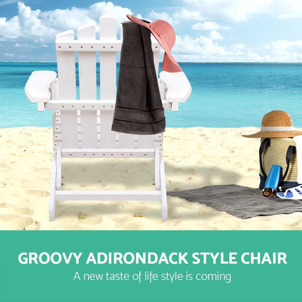 Gardeon 3 Piece Wooden Outdoor Beach Chair and Table Set