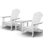 Gardeon 3 Piece Outdoor Adirondack Beach Chair and Table Set - White