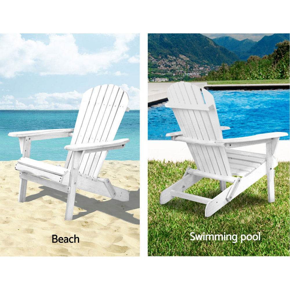 Gardeon 3 Piece Outdoor Adirondack Beach Chair and Table Set - White