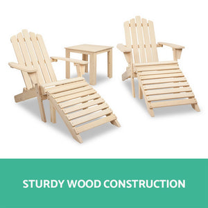Gardeon 5 Piece Wooden Outdoor Beach Chair and Table Set