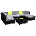 Gardeon 7 Piece PE Wicker Outdoor Furniture Set - Black