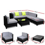 Gardeon 7 Piece PE Wicker Outdoor Furniture Set - Black