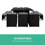 Gardeon 11 Piece PE Wicker Outdoor Dining Set - Black