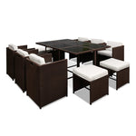 Gardeon 11 Piece PE Wicker Outdoor Dining Set - Brown & White