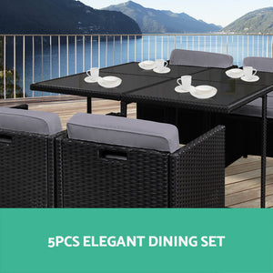 Gardeon 5 Piece Wicker Outdoor Dining Set - Black