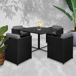 Gardeon 5 Piece Wicker Outdoor Dining Set - Black