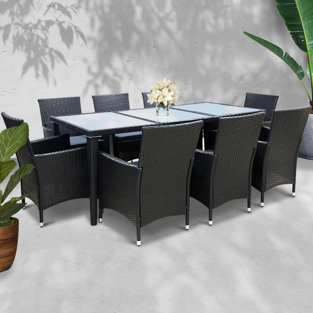 Gardeon 9 Piece Outdoor Dining Set - Black