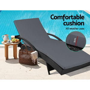 Gardeon Outdoor Sun Lounge Chair with Cushion - Black