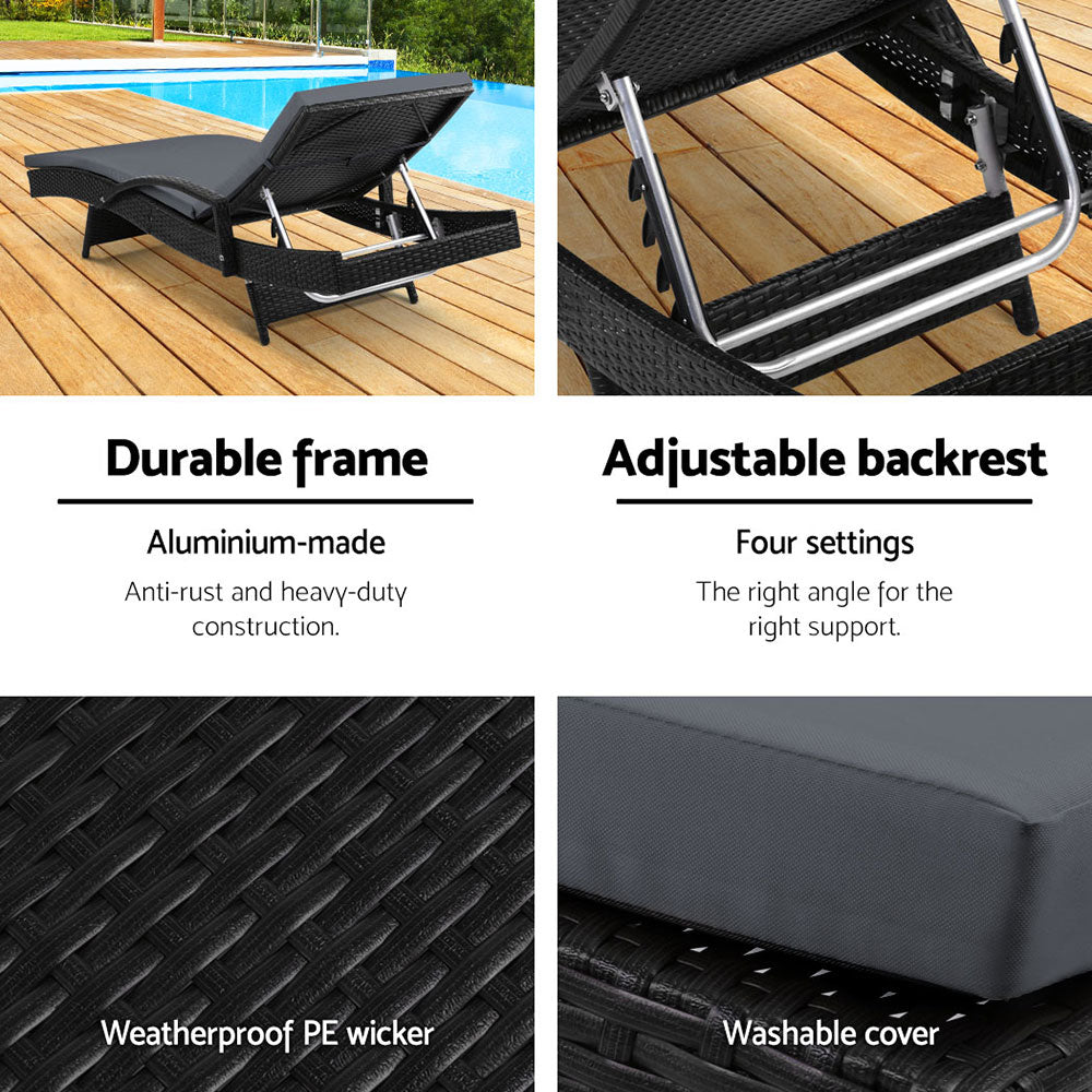 Gardeon Outdoor Sun Lounge Chair with Cushion - Black