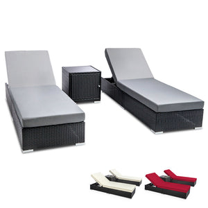 Outdoor Sun Lounge Wicker Lounger Setting Day Bed Chair Pool Furniture Rattan Sofa Cushion Garden Patio 3pc Gardeon Black ...