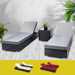 Outdoor Sun Lounge Wicker Lounger Setting Day Bed Chair Pool Furniture Rattan Sofa Cushion Garden Patio 3pc Gardeon Black ...