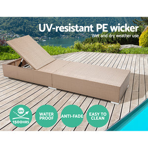 Gardeon Outdoor Wicker Sun Lounge - Natural Brown