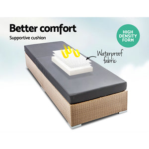 Gardeon Outdoor Wicker Sun Lounge - Natural Brown