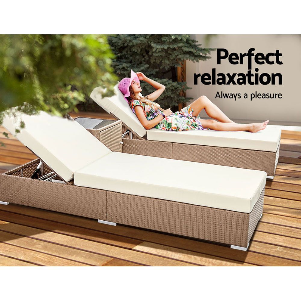 Gardeon 3 Piece Outdoor Wicker Lounge Set - Brown