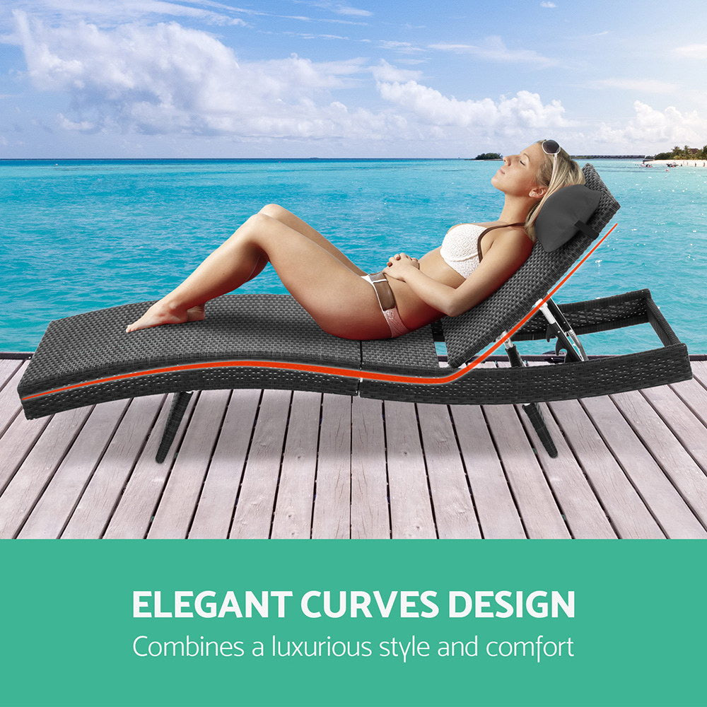 Gardeon Set of 2 Outdoor Wicker Sun Lounges - Black