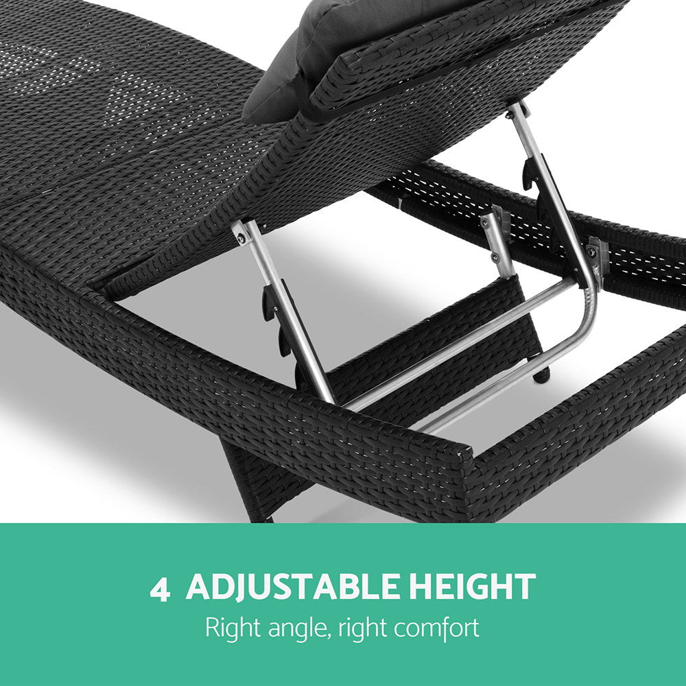 Gardeon Set of 2 Outdoor Wicker Sun Lounges - Black