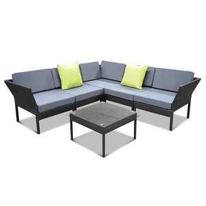 Gardeon 6 Piece Outdoor Wicker Sofa Set - Black