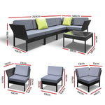 Gardeon 6 Piece Outdoor Wicker Sofa Set - Black