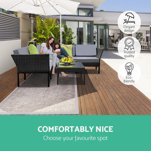 Gardeon 6 Piece Outdoor Wicker Sofa Set - Black