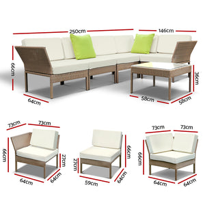Gardeon 6 Piece Outdoor Wicker Sofa Set - Brown